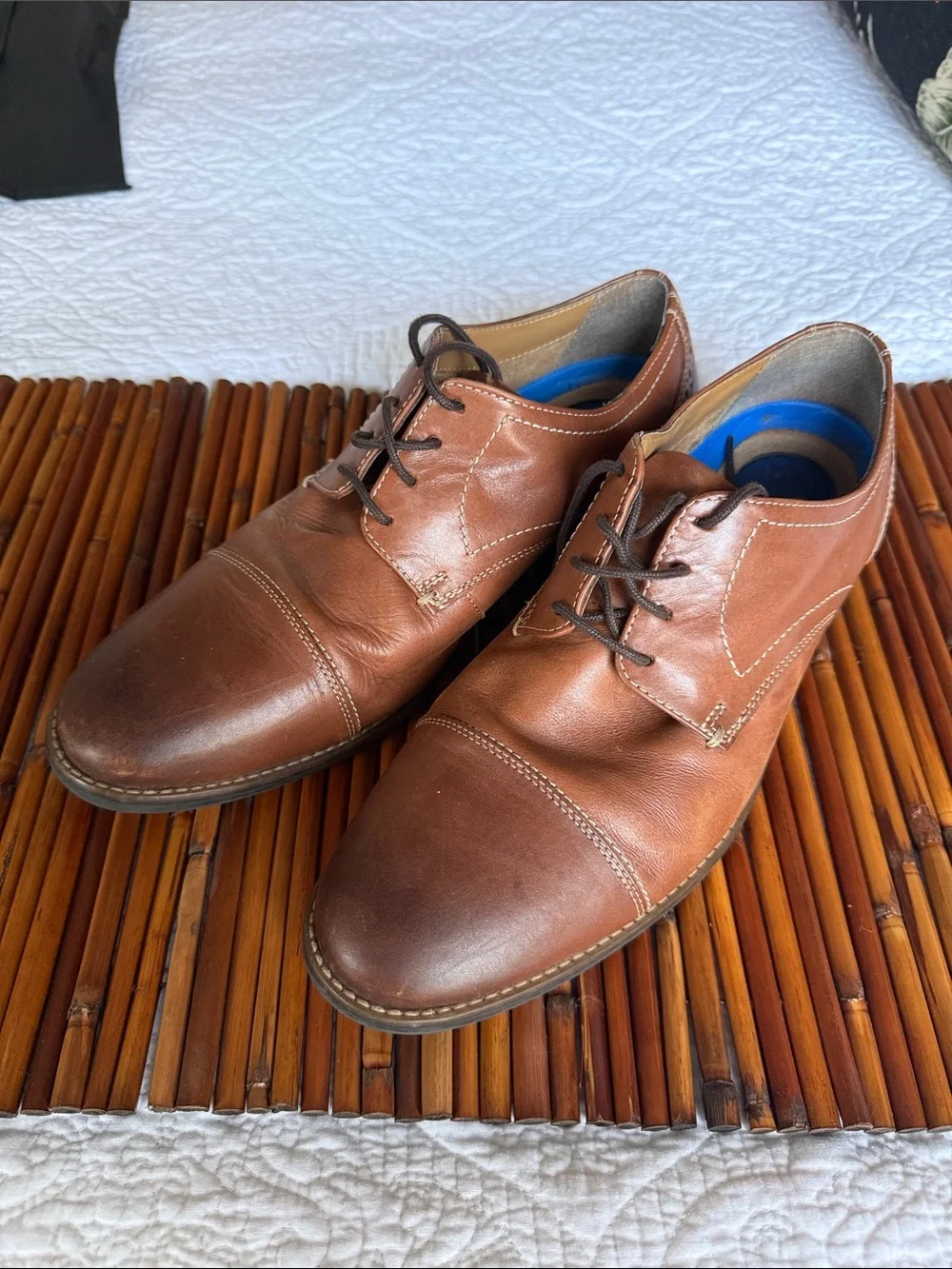 Nunn Bush Men's Cognac Brown Leather Cap-Toe Derby Oxfords